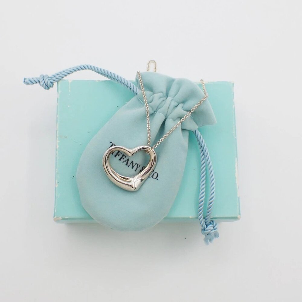 TIFFANY & CO. Open Heart 22mm Chain Necklace Ag 925 Elsa Peretti Silver 66EG157